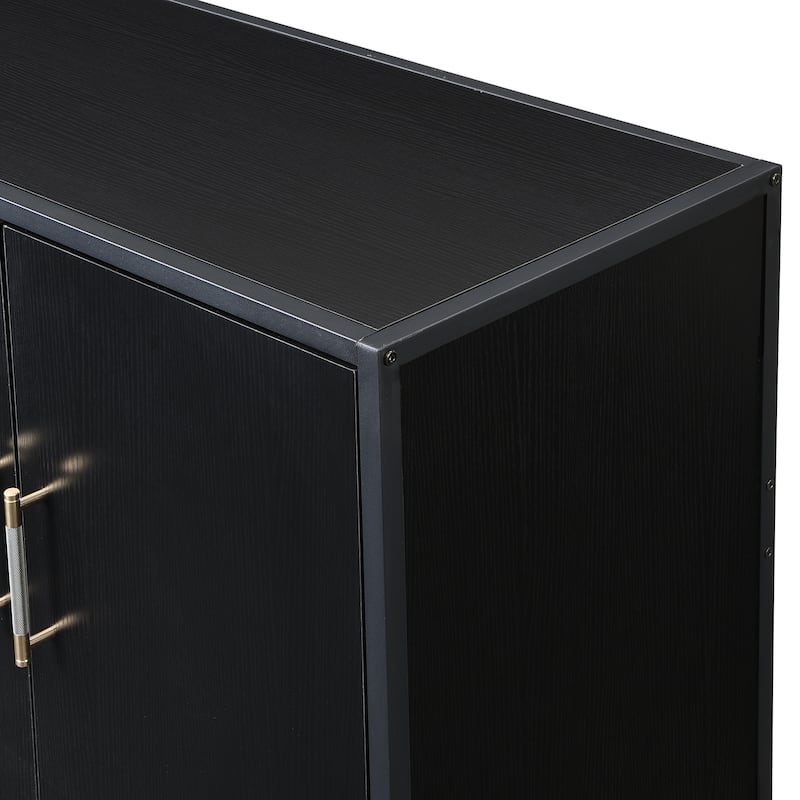 Four-Door Sideboard with Metal Frame and Cross-Leg Design, 62.20" Storage Cabinet for Modern Decor