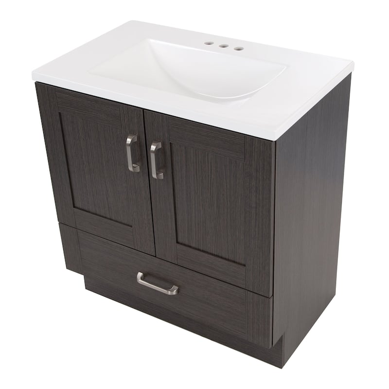 Spring Mill Cabinets Noelani 30" Bathroom Vanity With 2-Door Cabinet, Drawer, and White Sink Top