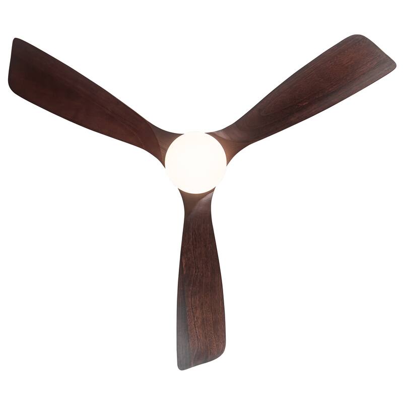 52 In. Semi Flush Ceiling Fan with Integrated LED Light in Solid Wood Blade - Antique brown