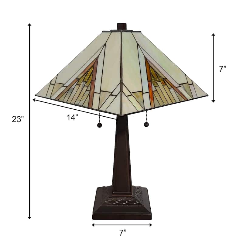 Tiffany Style Table Lamp Mission 23" Tall Stained Glass Tan Decor Night Stand Bedroom Handmade Gift AM348TL14 Amora Lighting