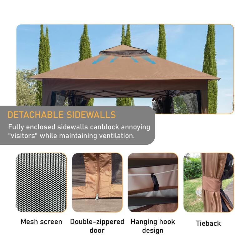Outdoor 11x 11Ft Pop Up Gazebo Canopy With Removable Zipper Netting