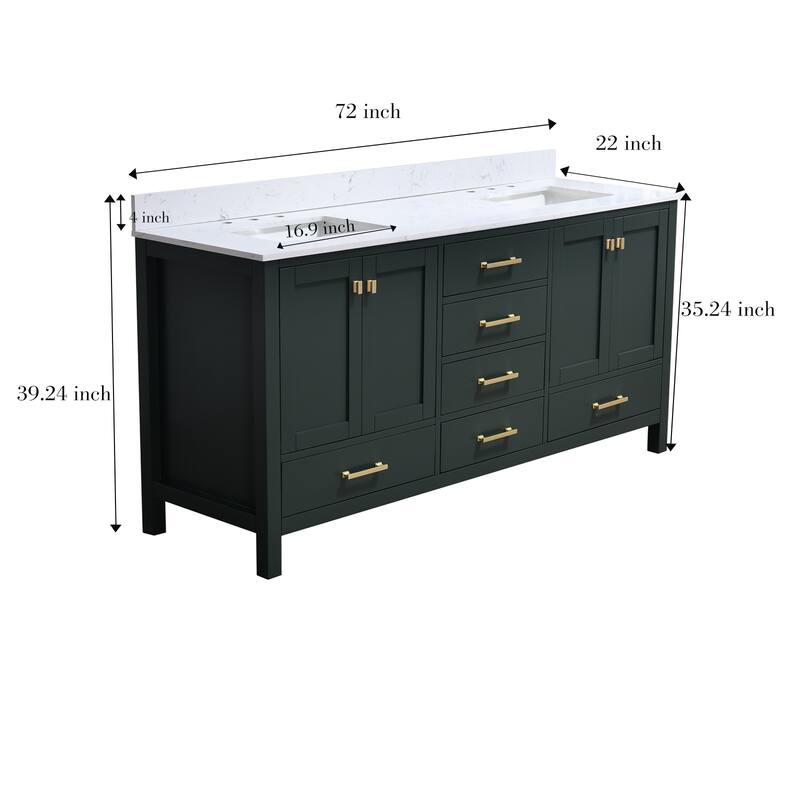 StarrySky 72 inch Undermount Double Sink Bathroom Vanity with Engineered Carrara Marble Top