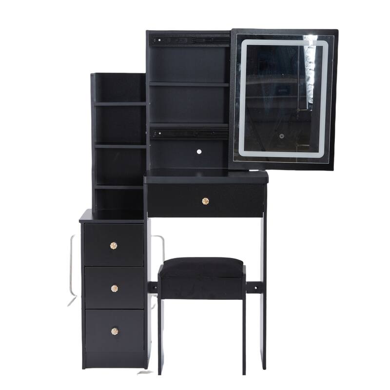 29.2" Compact Dressing Table Set with 3-Color LED Mirror & Stool