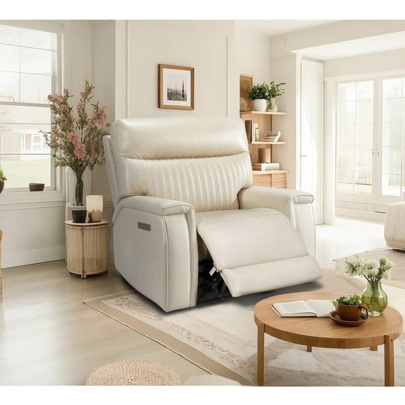 Leather Zero Gravity Power Recliner with Power Headrest and Power Lumbar,USB&USB-C Port - Cream