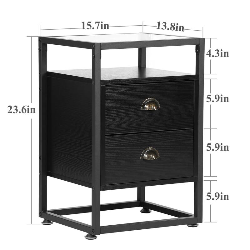 Javlergo 2-Drawer Nightstand with Tempered Glass Top, Set of 2