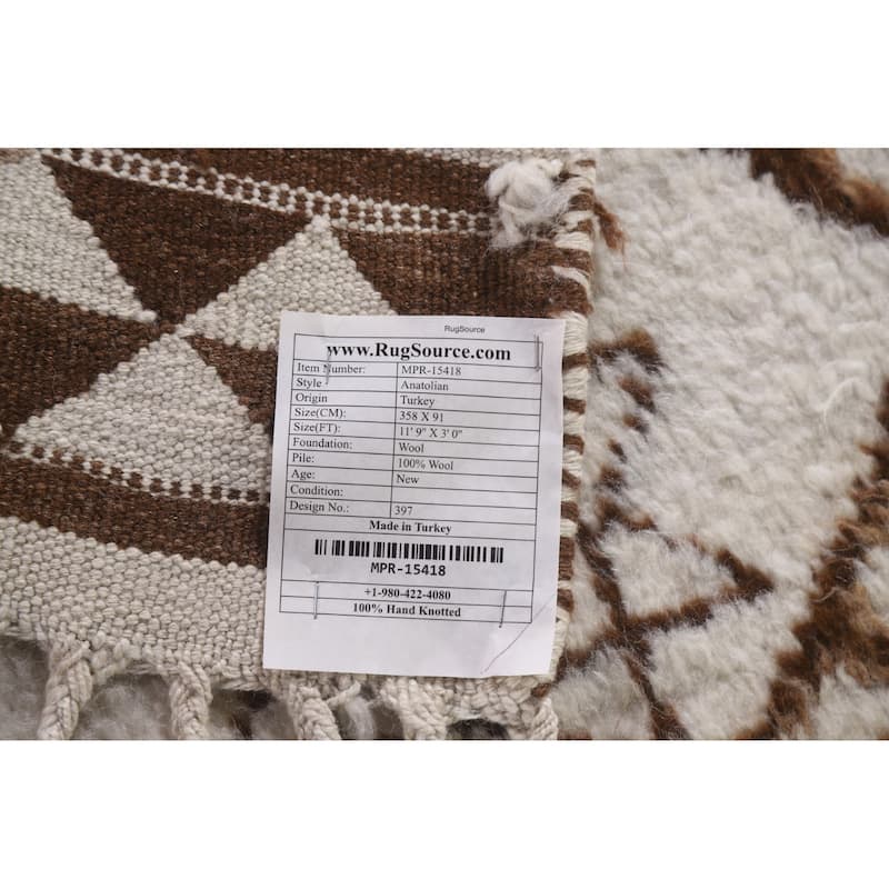 Geometric Anatolian Runner Rug Handmade Turkish Wool Carpet - 3'0"x 11'9"