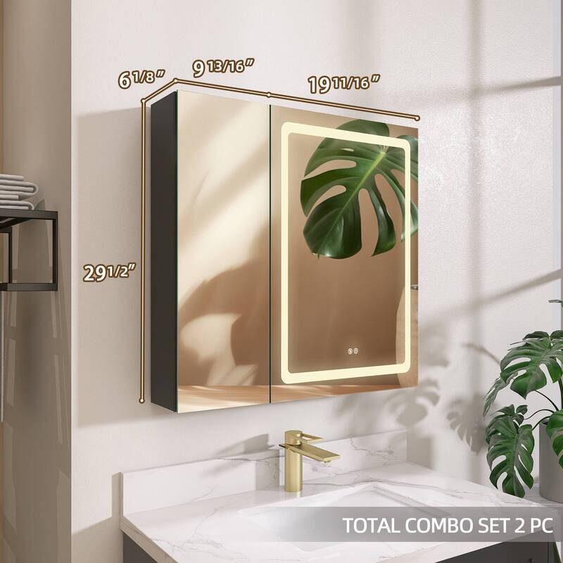 ZEAFIVE LED Black Bathroom Medicine Cabinet Surface Mount Defog Medicine Cabinet 3 Lights Dimmable