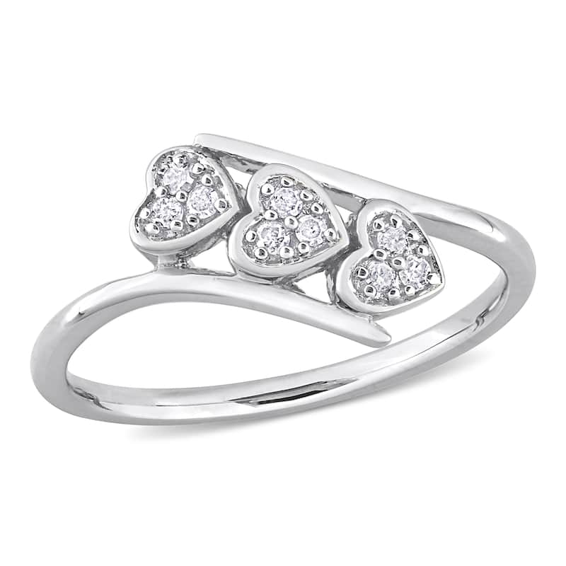 Miadora 1/10ct TW Diamond Triple Heart Bypass Promise Ring in Sterling Silver