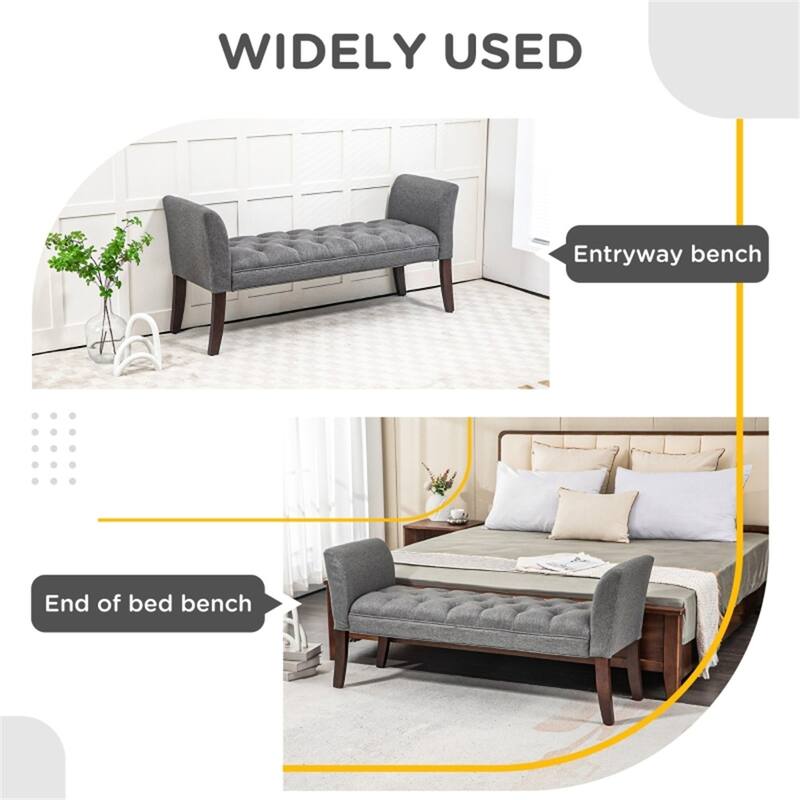 Linen Upholstered Storage Bench with Button Tufted Cushion for Entryway Bedroom or Living Room Use - 55" W x 17.25" D x 25.5" H
