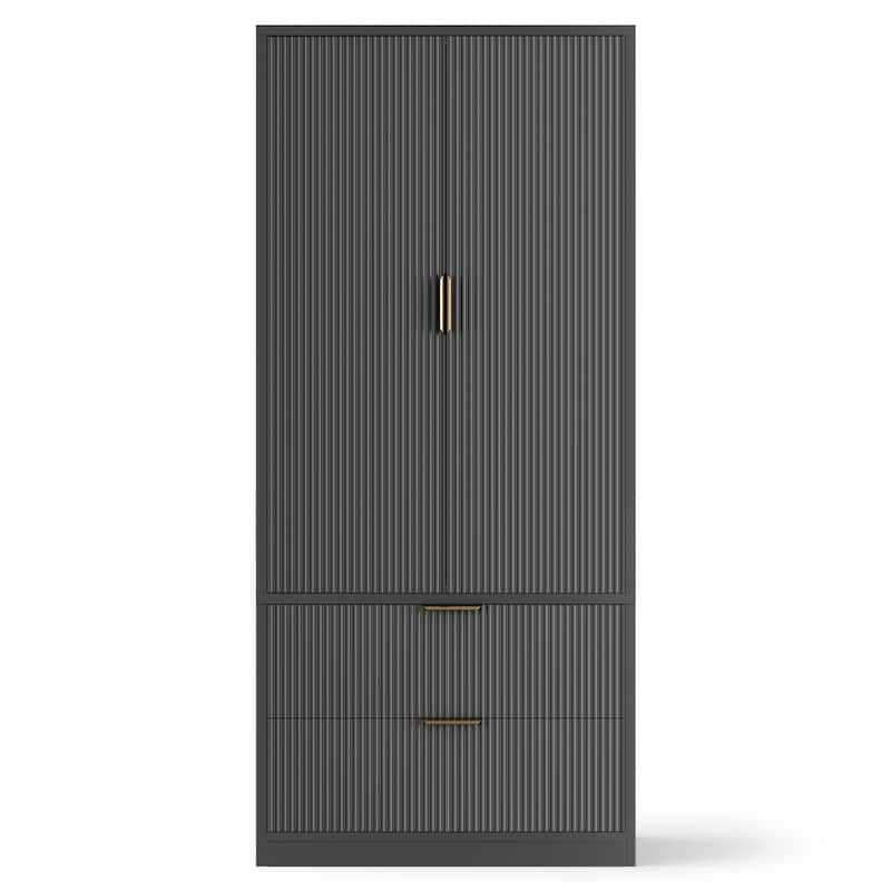 Pocassy 70" H Wardrobe Closet with 2 Doors and 2 Drawers for Bedroom