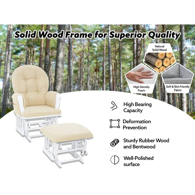 Ultimate Nursery Comfort - Glider and Ottoman Set with Reclining Cushion Chair, Rocker Chair with Padded Back and Armrests