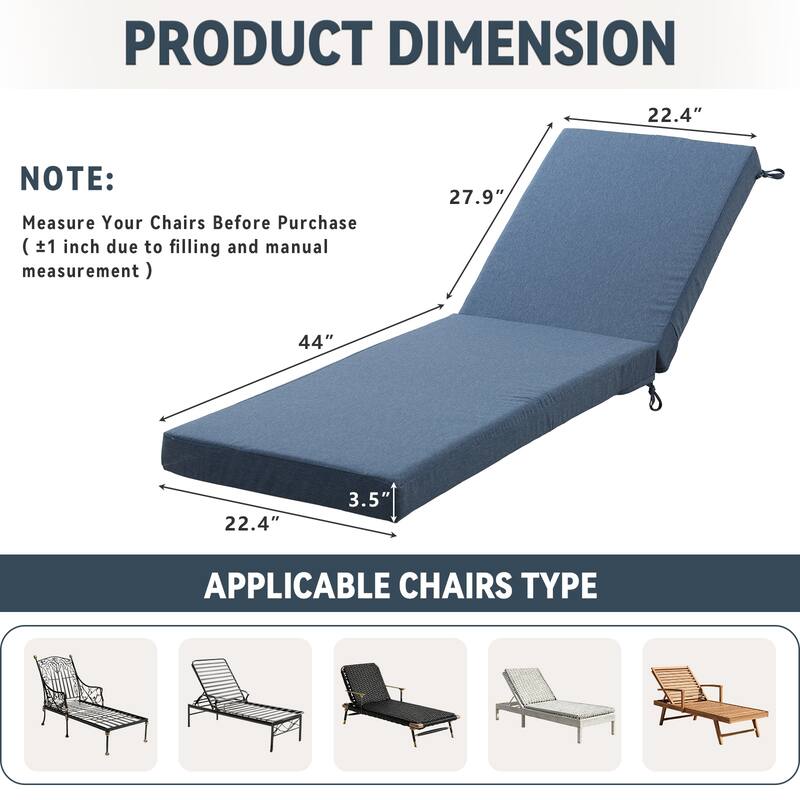 Gymojoy 72x22x3.5 Inch Outdoor Chaise Lounge Cushion, Waterproof Patio & Pool Chair Cushion with Removable Cover