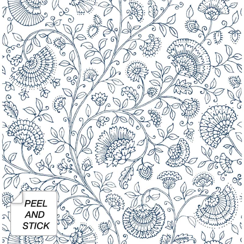 NextWall Paisley Trail Peel and Stick Removable Wallpaper - 20.5 in. W x 18 ft. L - Midnight Blue