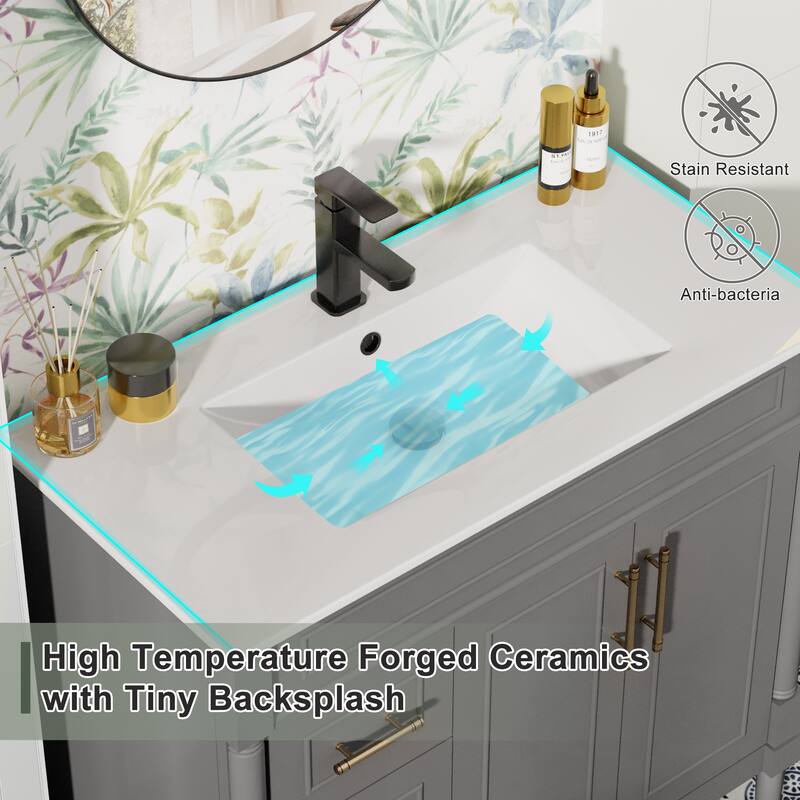 24"/30"/36" Retro Bathroom Vanity W/ Drop in Sink Combo Cabinet Set