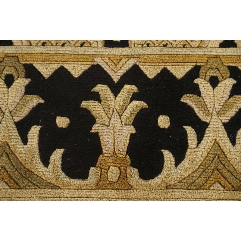 Black & Gold Agra Indian Area Rug Handmade Wool Carpet - 6'2"x 9'4"