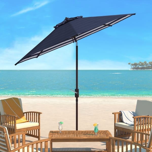 slide 2 of 25, SAFAVIEH Athens Inside Out Striped 9-foot Outdoor Umbrella Blue