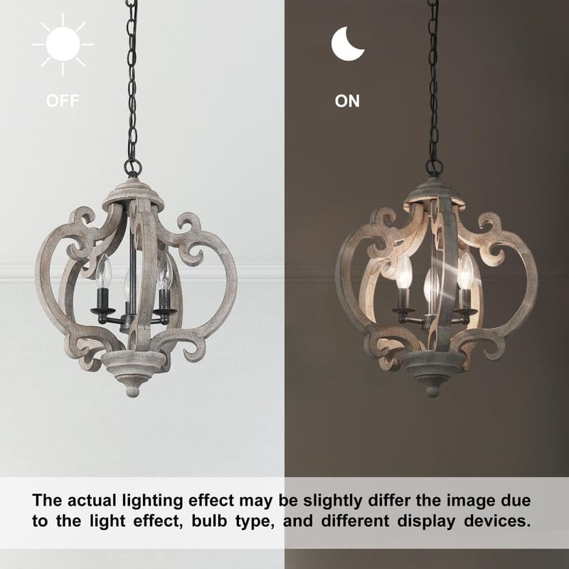 Azizon Farmhouse 3-Light Lantern Chandelier Wood Pendant Lights for Kitchen Island - 15.5"D x 19"H