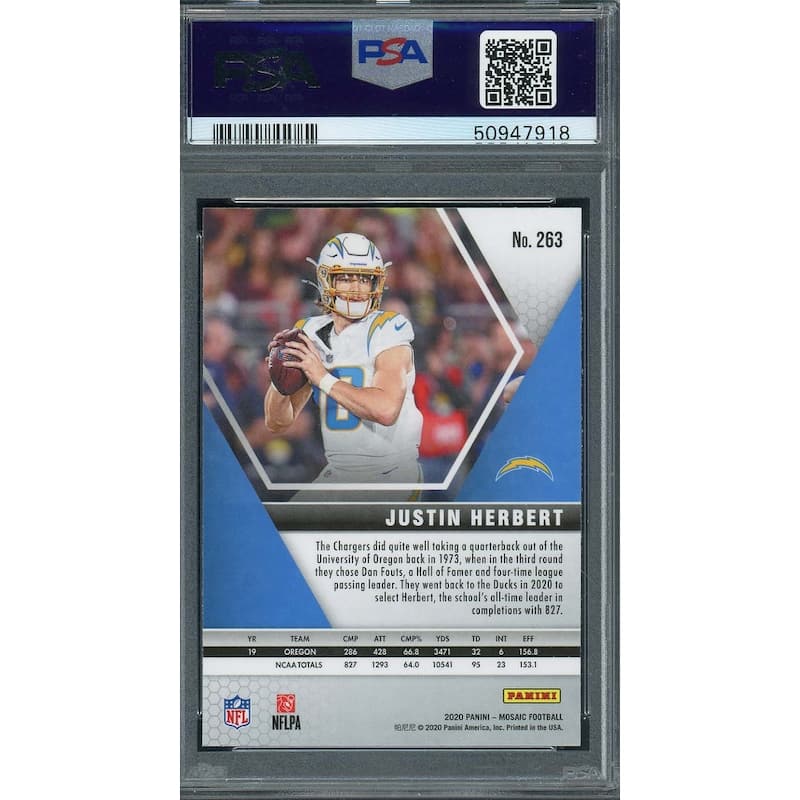Justin Herbert 2020 Panini Mosaic Football Rookie Card #263 PSA 9 - 8'6" x 11'6"