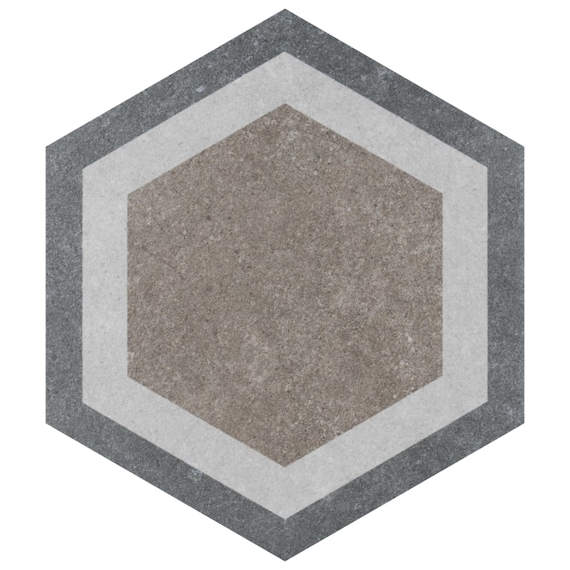 Merola Tile Traffic Hex Combi Grey 8-5/8" x 9-7/8" Porcelain Floor and Wall Tile