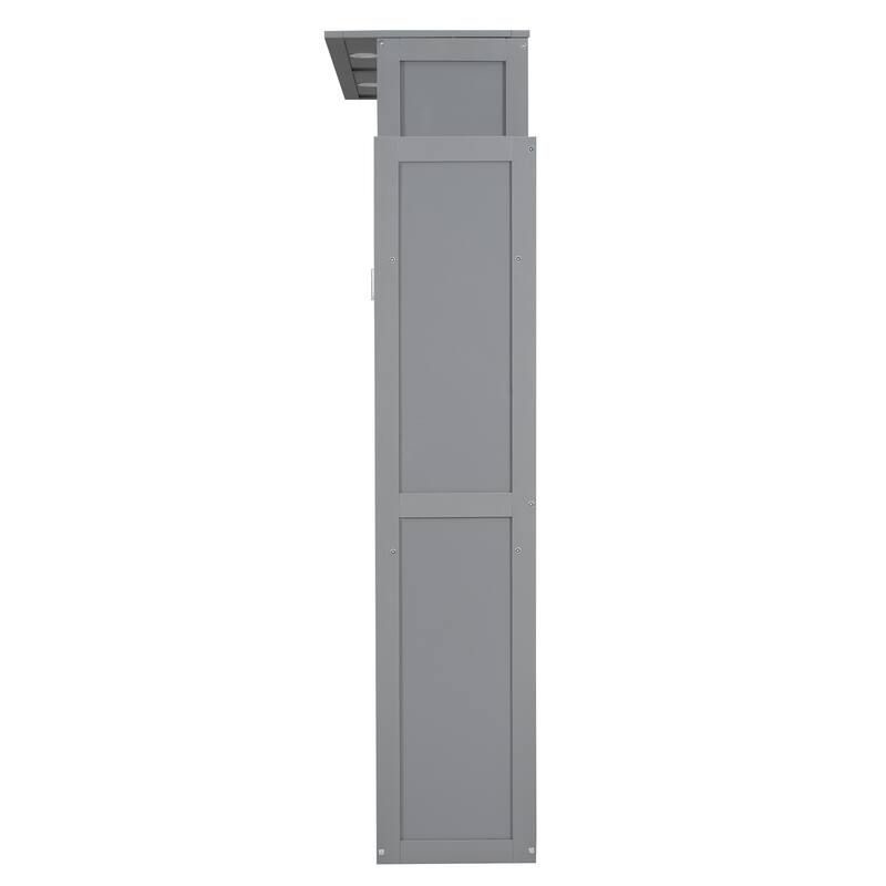 Space-Saving Full Size Wall Bed with Shelves and LED Lights, Gray