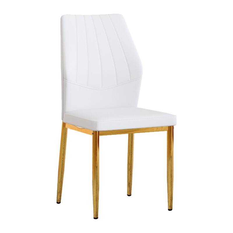 Set of 4 Modern Dining Chairs, 37" High - Ergonomic PU Backrest, Gold Metal Legs