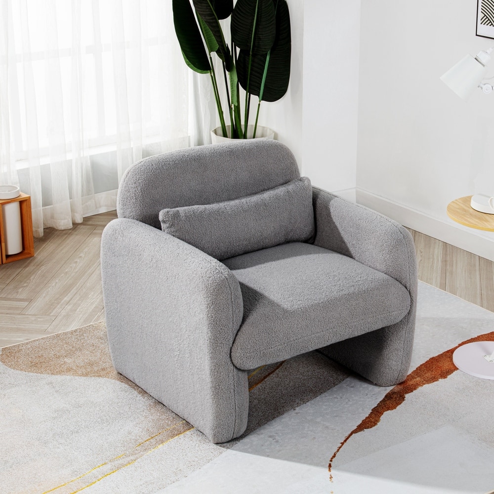 Stylish and Minimalist Teddy Fleece Single Sofa Chair with Arms and Pillow