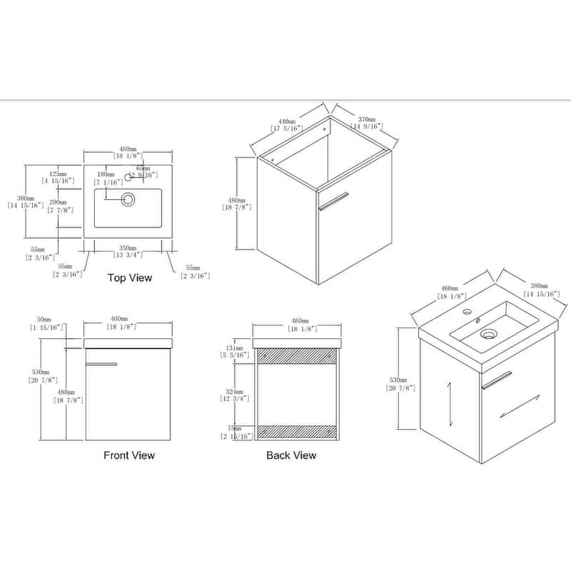 Malwee 18" Floating Bathroom Vanity, Mini Wall Mounted Bathroom Vanity with Ceramic Sink and Soft Close Door