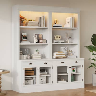 2-Piece Set Storage Bookcase Suite with Open Shelves for Living Room,Home Office