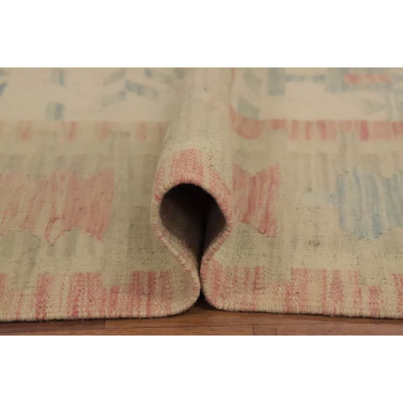 Hand Woven Oriental 100% Wool Carpet Southwestern Tribal Beige & Ivories Kilim Area Rug - 8' 11'' X 5' 10''