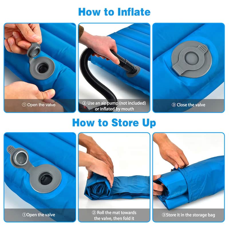 3'' Inflatable Camping Sleeping Pad Waterproof Sleeping Mat Blue/Green