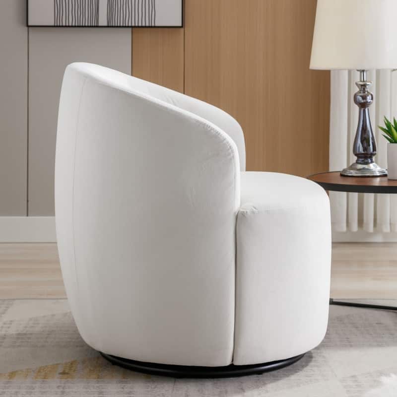 Velvet Fabric Swivel Accent Barrel Chair With Powder Coating Metal Ring