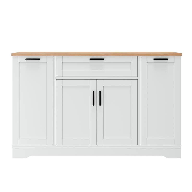 Modern Sideboard Kitchen Island with Drawer & Pull-Out Rack, Buffet Cabinet Storage Cabinet for Dining Room & Entryway