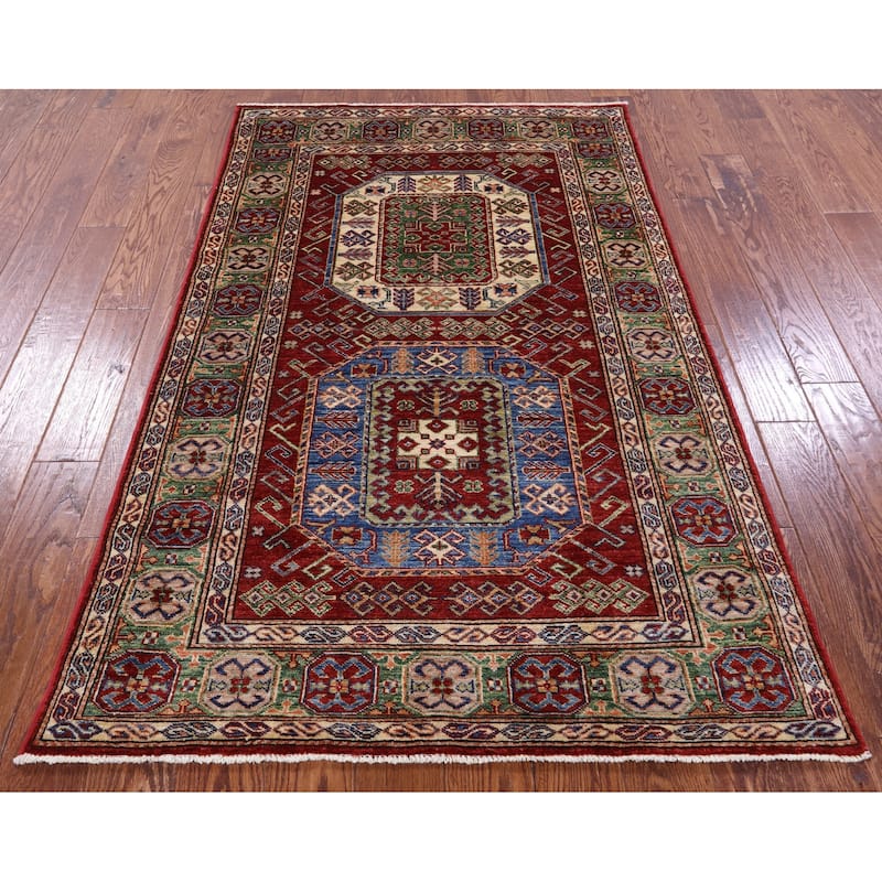 Golden Nile Red Super Kazak Handmade Wool Rug - 3' 11" X 6' 2"