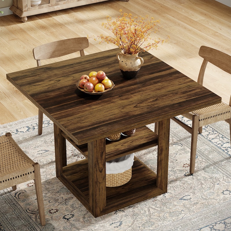 Square Dining Table with 2-Tier Storage Shelf