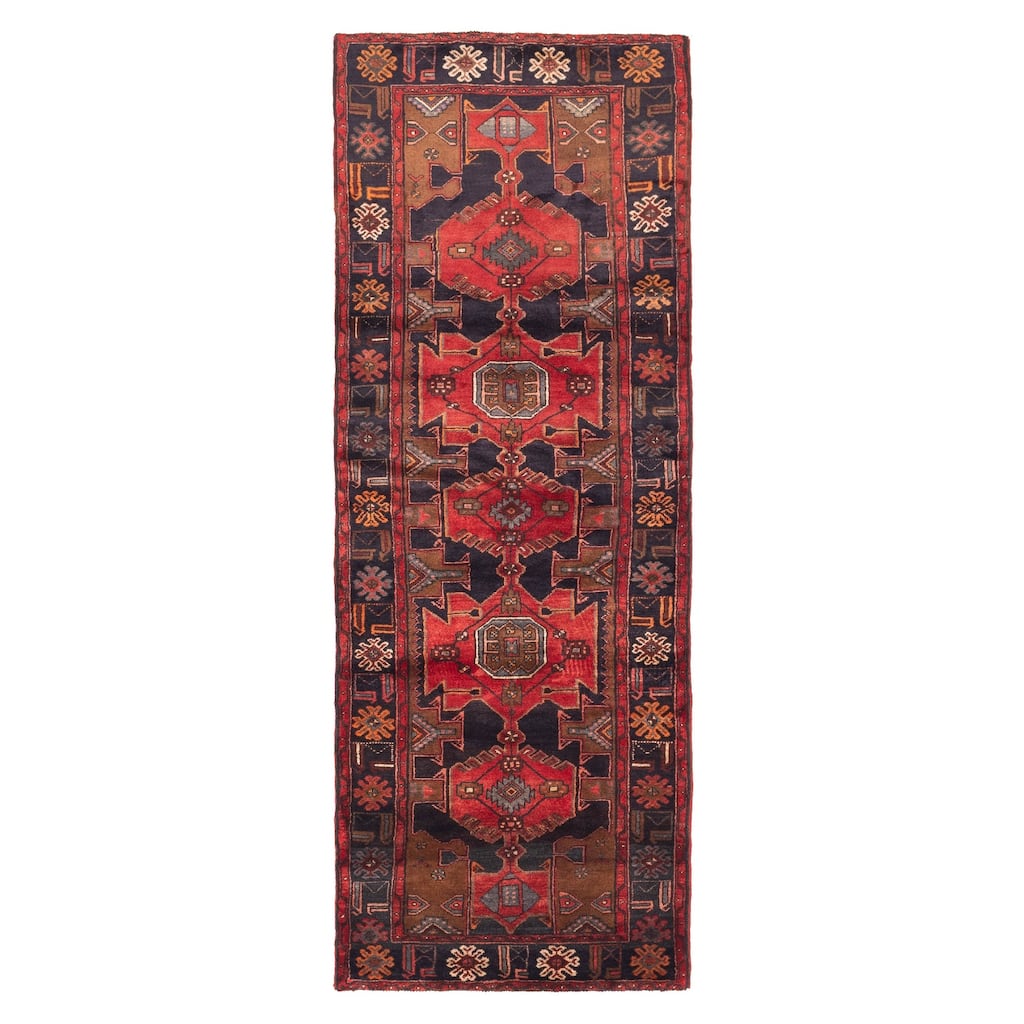 ECARPETGALLERY Hand-knotted Anadol Dark Navy, Red Wool Rug - 3'7 x 10'0