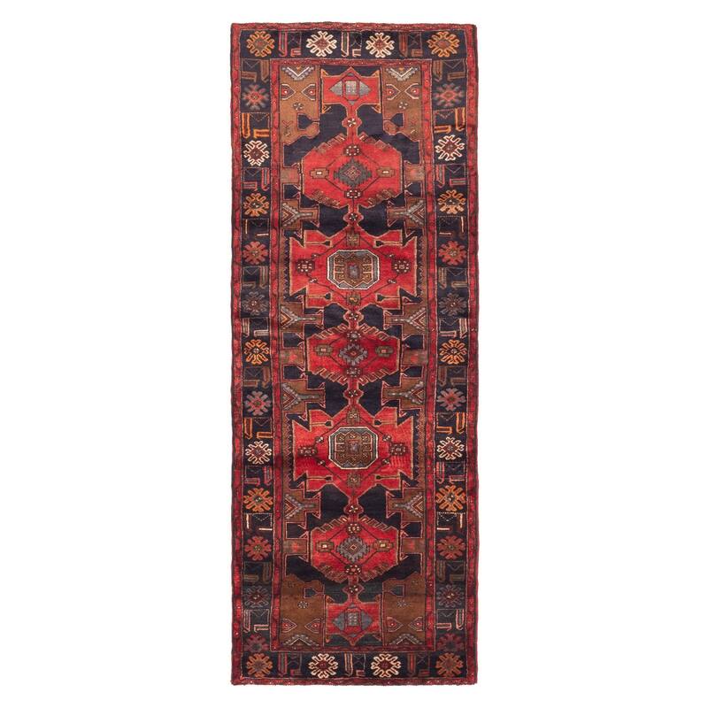 ECARPETGALLERY Hand-knotted Anadol Dark Navy, Red Wool Rug - 3'7 x 10'0