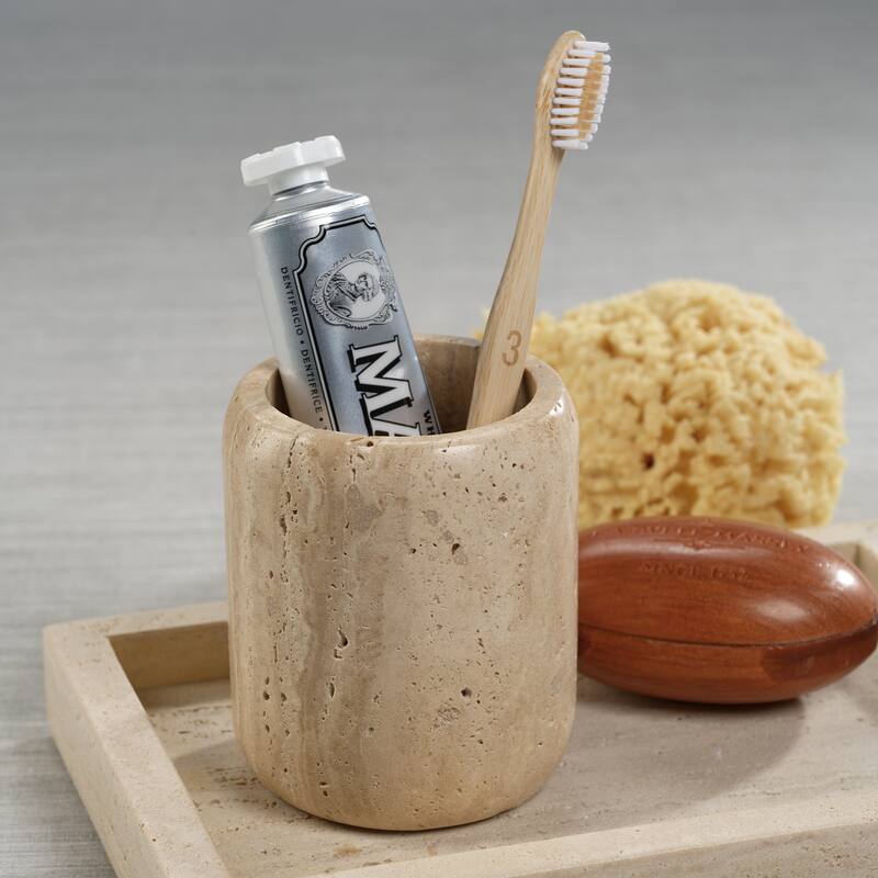 Scotia Travertine Marble Tumbler - Beige