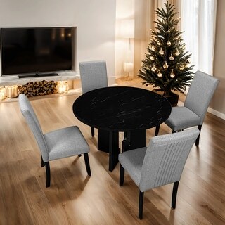 5-Piece Round Dining Table Set With 4 Upholstered Chairs - Bed Bath ...