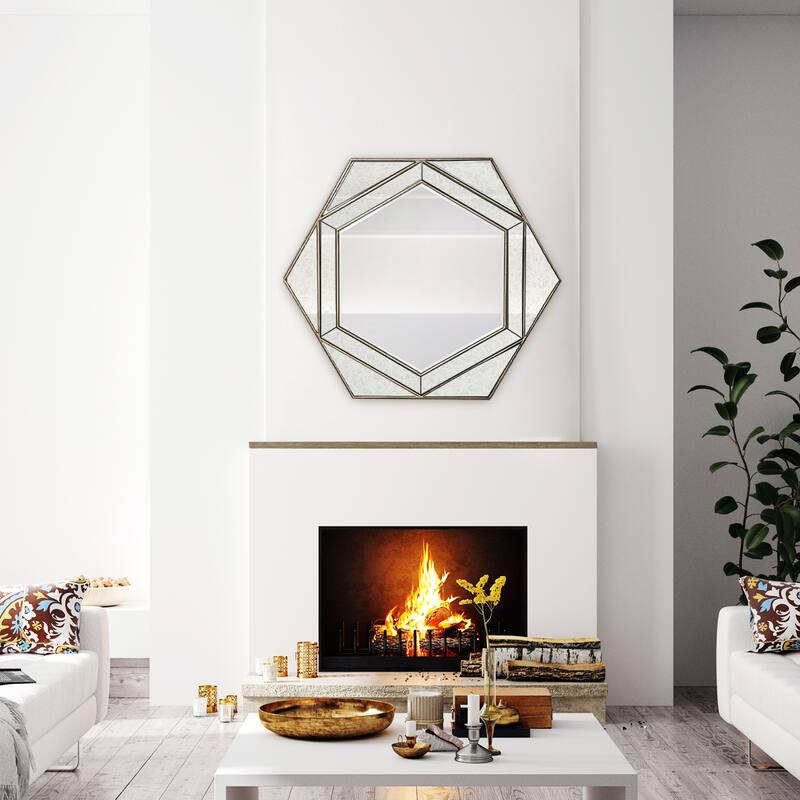 Hexagon Beveled Bathroom Wall Vanity Mirror - 30.7'' H X 35.4" W x 1.6" D