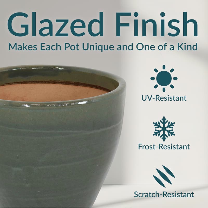 Sunnydaze Studio High-Fired Glazed Ceramic Planter - 15-Inch - Seafoam