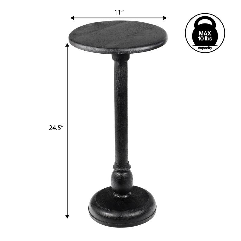 Leopold 24.5" Mango Wood Pedestal Round Drink Table and Decorative End Table, By JONATHAN Y