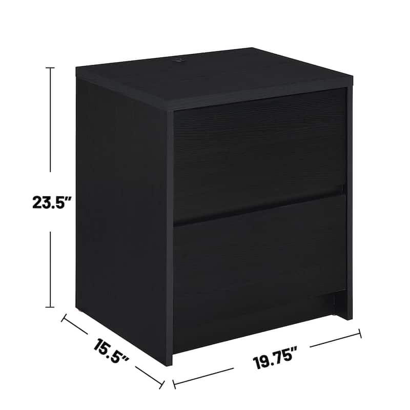 2 Drawers Wooden Nightstand with LED Lights and USB