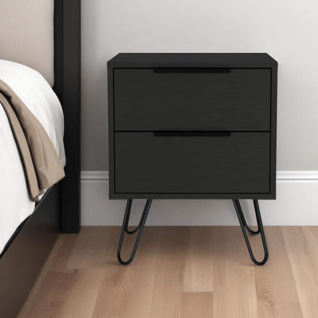 HomeRoots 22" Black Wood Two Drawer Nightstand