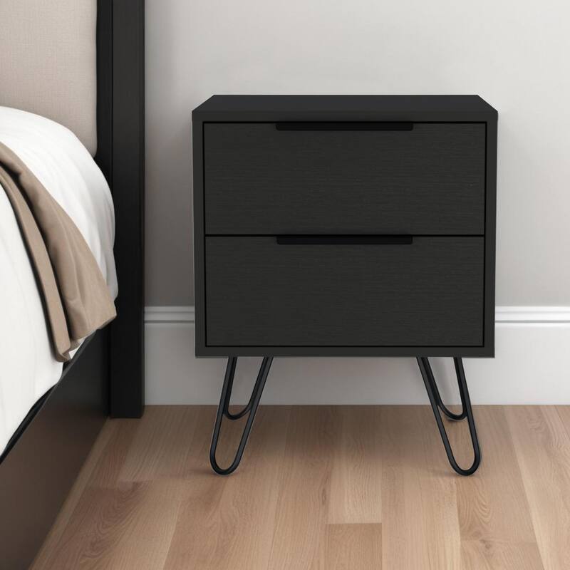HomeRoots 22" Black Wood Two Drawer Nightstand - Black - 2-drawer