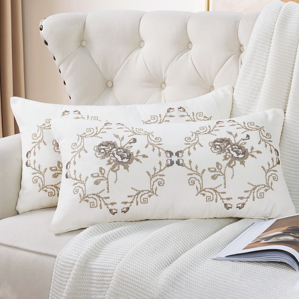 Canvas Pillow Shells with Rose Embellishments (Set of 2), NO INSERT