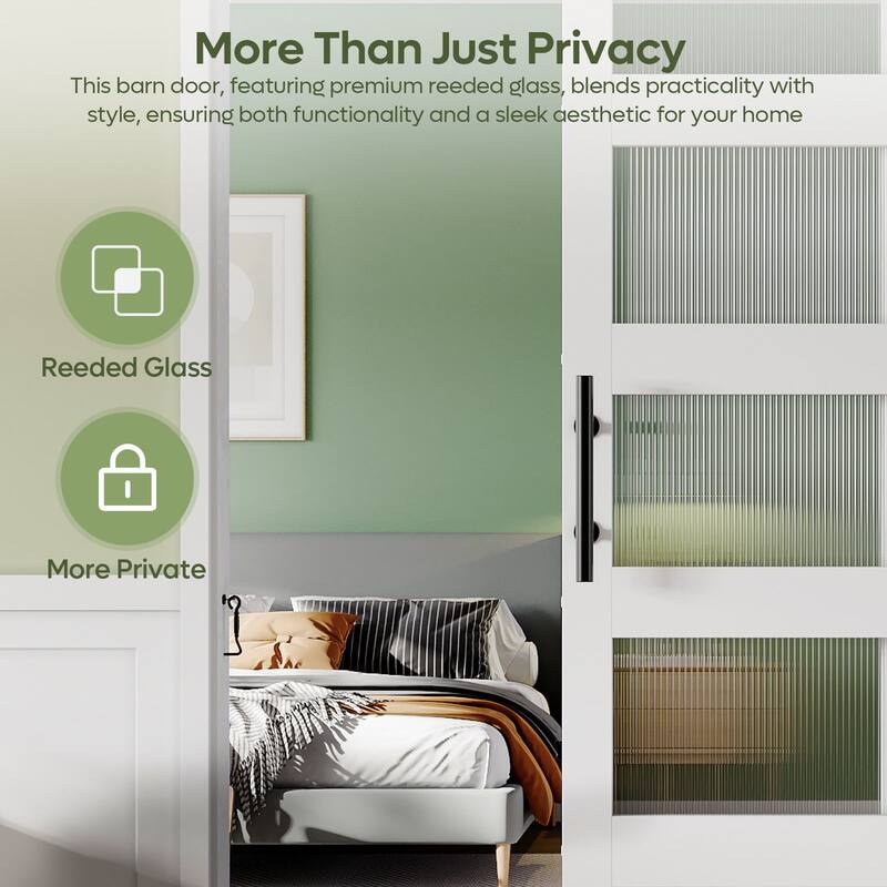 36 in × 84 in Sliding Frosted Glass Barn Door Interior Door with Installation Hardware Kit - N/A