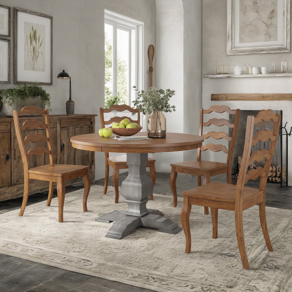 Ronda 45" Round Solid Wood Top Dining Set with French Ladder Back Chairs