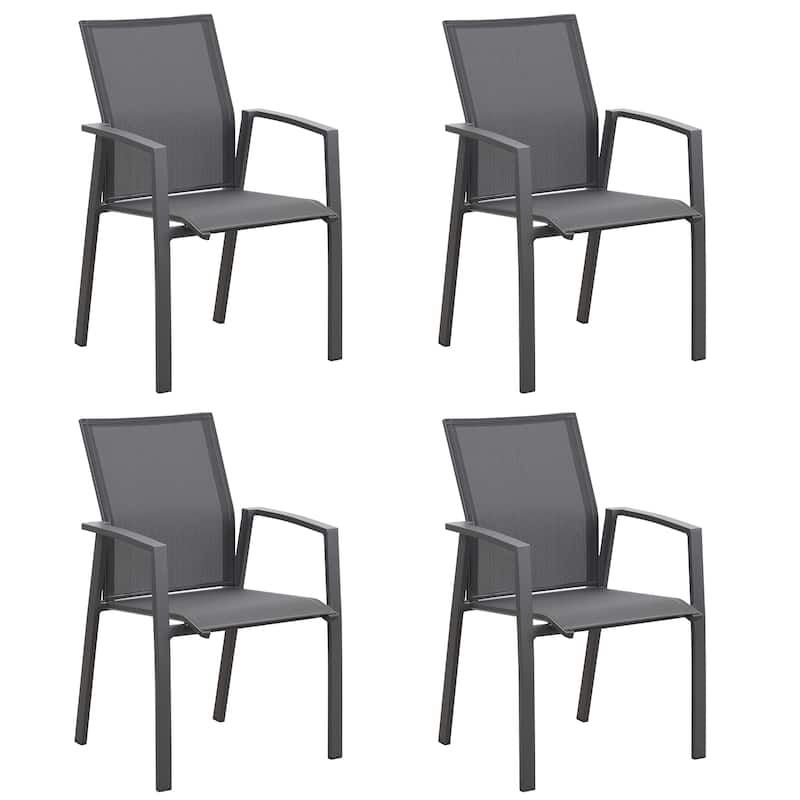 Stacking Aluminum Patio Dining Armchair (Set of 4) - Grey