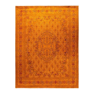 Overton Hand Knotted Wool Vintage Inspired Modern Contemporary Overdyed Orange Area Rug - 8' 0" x 10' 5"