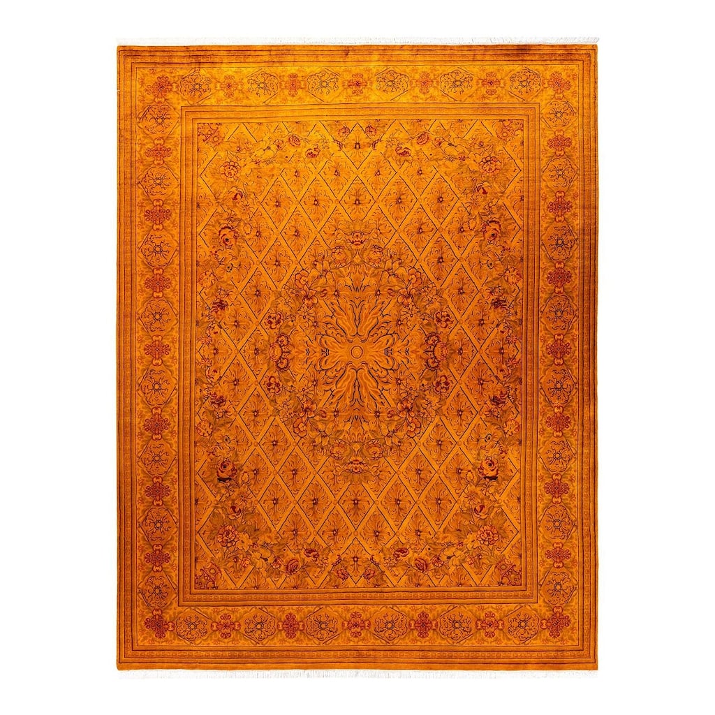 Overton Hand Knotted Wool Vintage Inspired Modern Contemporary Overdyed Orange Area Rug - 8' 0" x 10' 5"